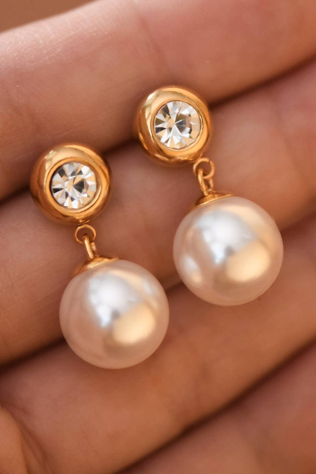 18K Gold PVD Plated Waterproof Stainless Steel Drop Earrings - 7774