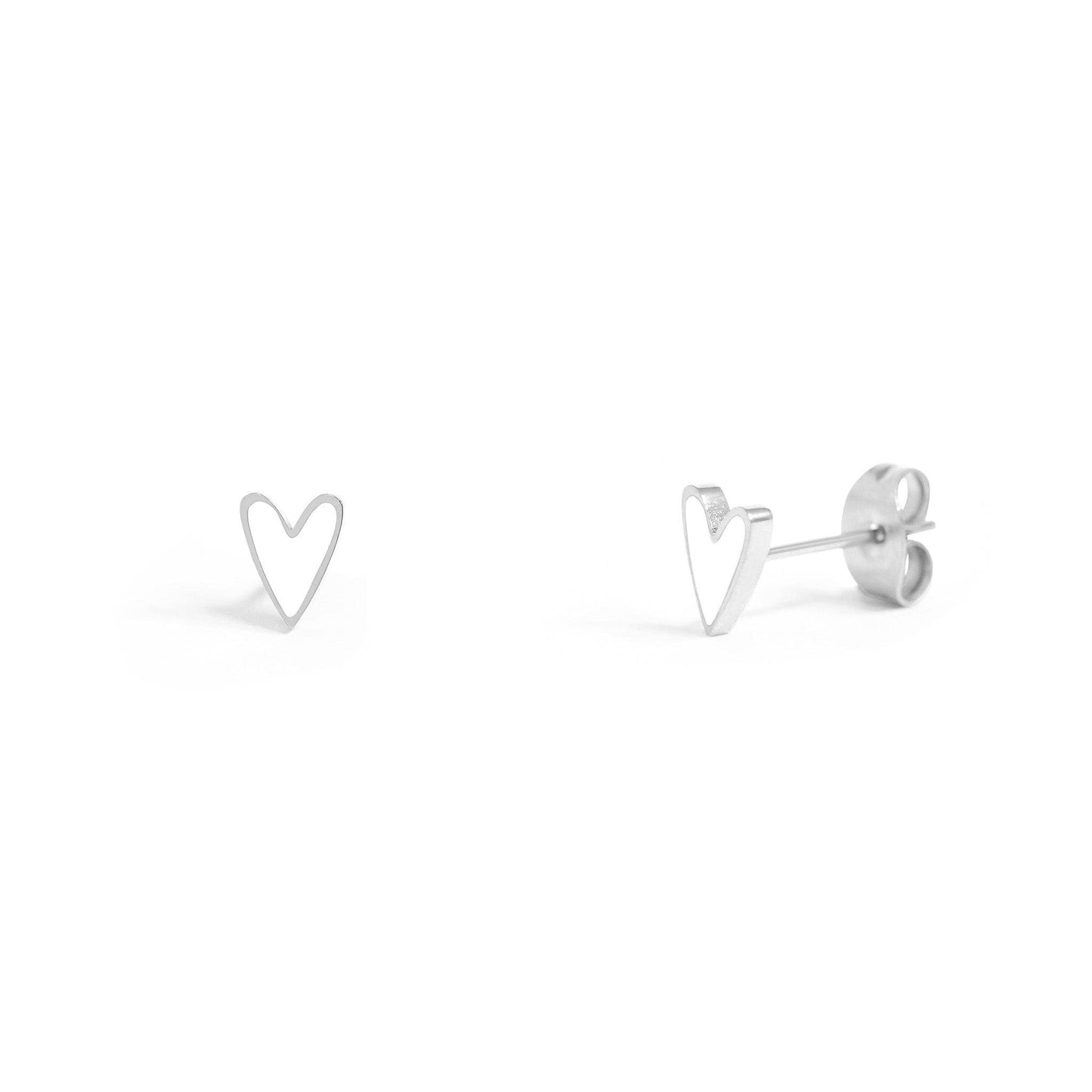 18K Gold PVD Stainless Steel White Heart Stud Earrings: Gold / White