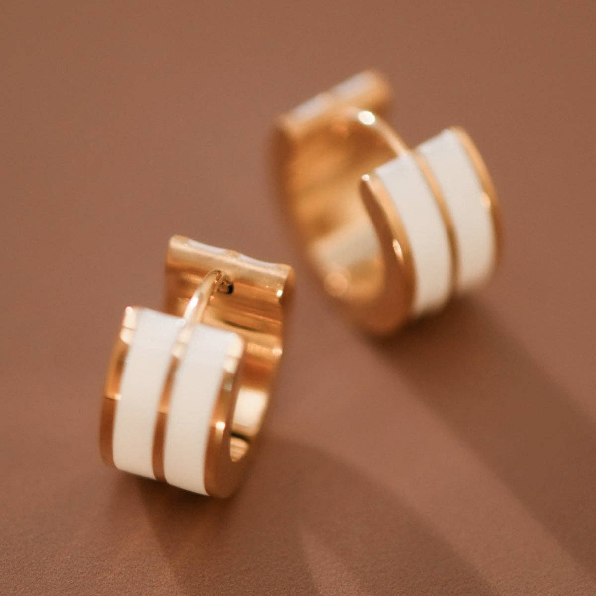 18K Gold PVD Plated White Enamel Stainless Steel Hoop Earrings – 7949