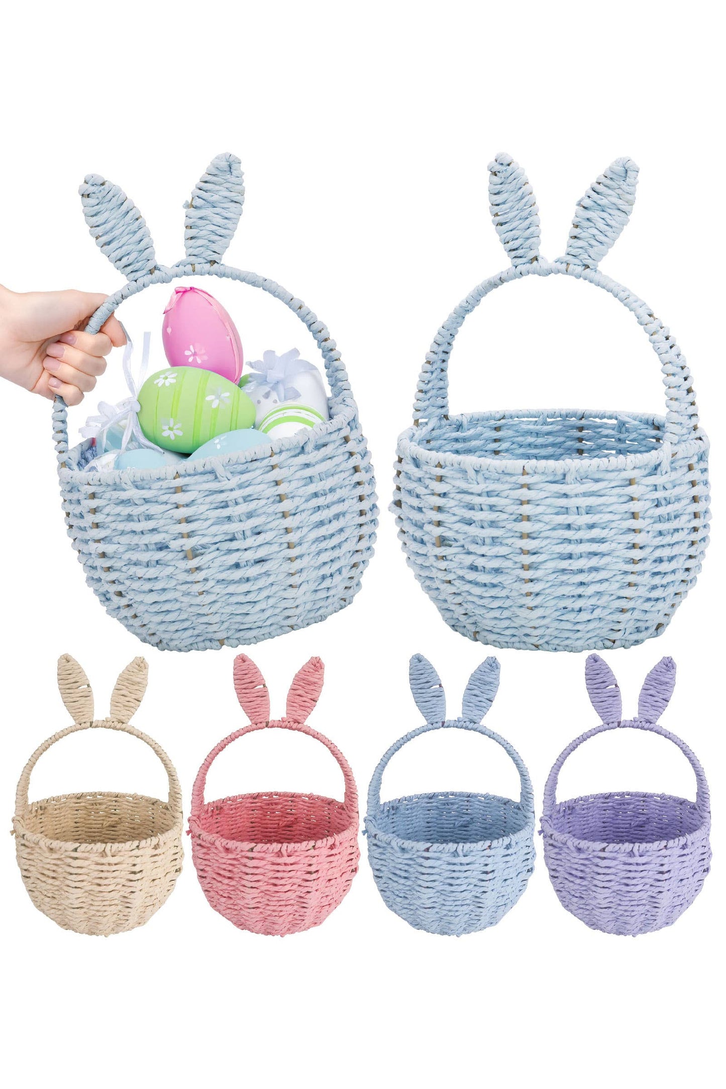 Pastel Bunny Ear Straw Woven Easter Basket