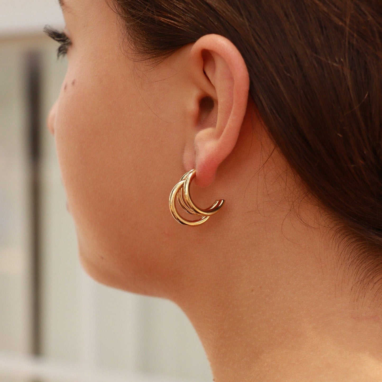 18K Gold PVD Stainless Steel Statement Huggie Hoop Earrings / ERJ0038