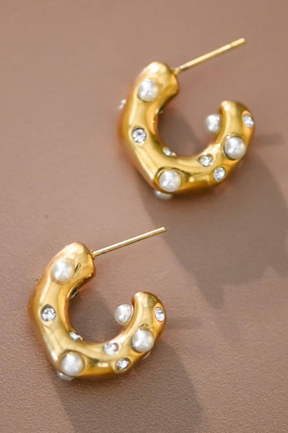 18K Gold Plated Waterproof Stainless Steel Hoop Earrings - 7018