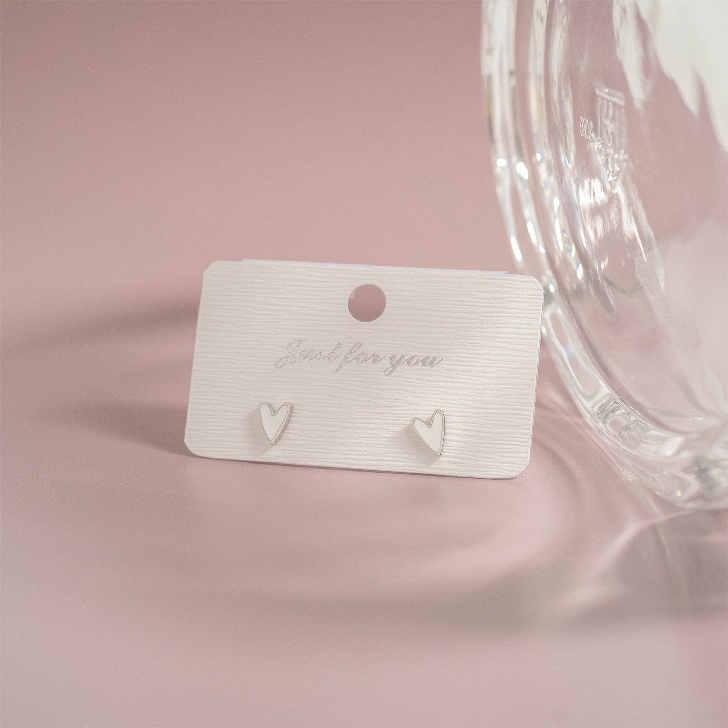 18K Gold PVD Stainless Steel White Heart Stud Earrings