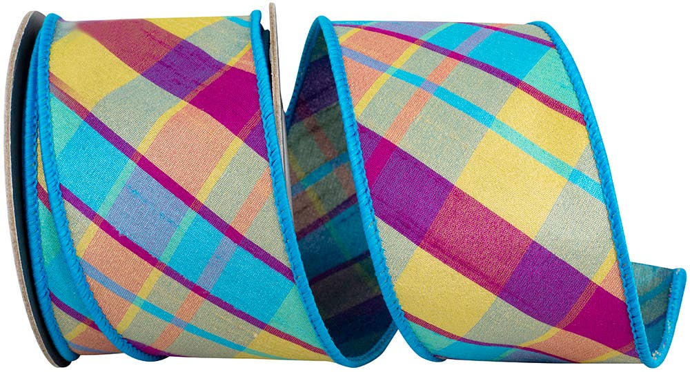 Plaid Turquoise Dupioni Deluxe Tissue Backed Wired Edge