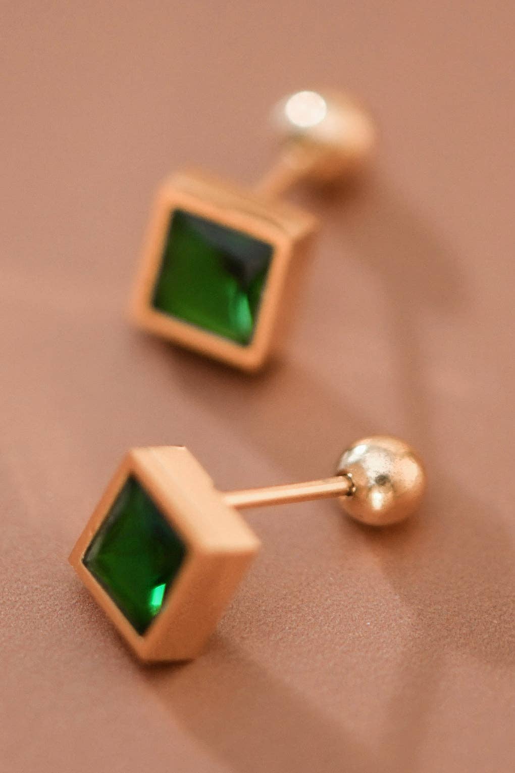 18K Gold Plated Stainless Steel Green Crystal Studs - 7998