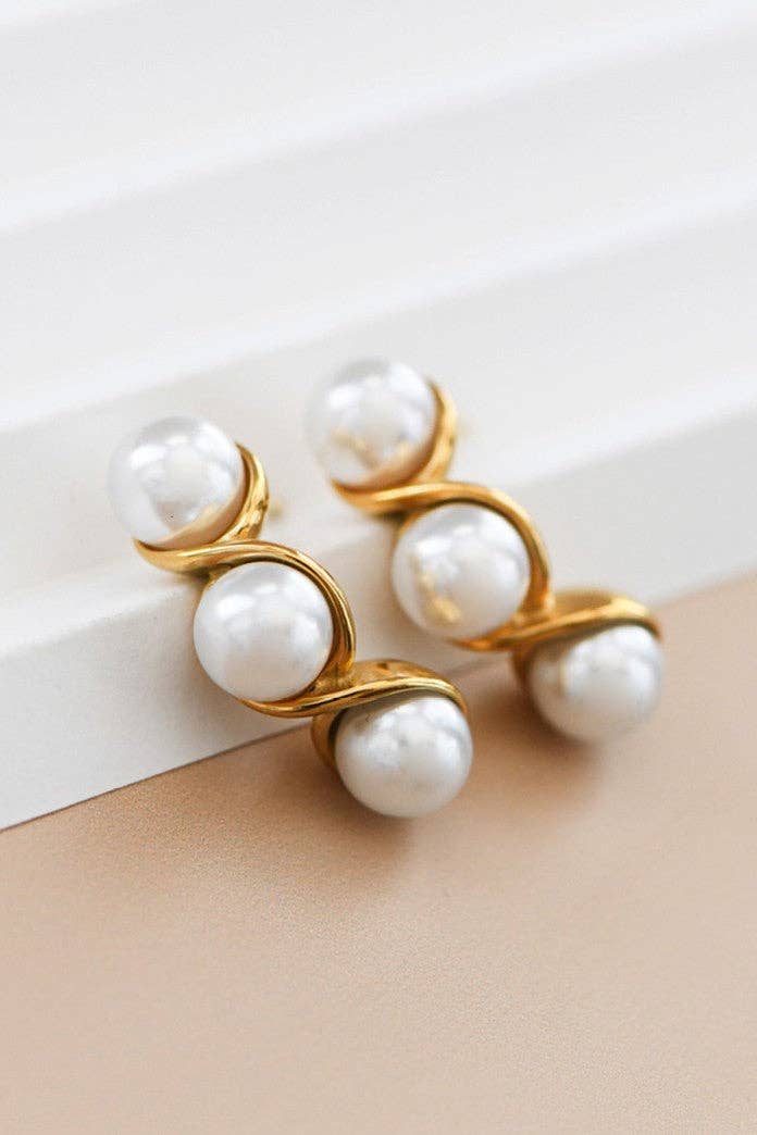 18K Gold PVD Plated  Waterproof Stainless Steel Stud Earrings - 7093