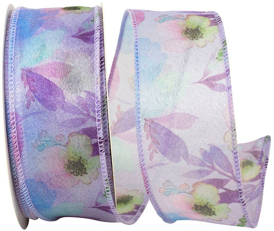 Floral Sheer Lavanda Wired Edge, Lavender, 1.5 In