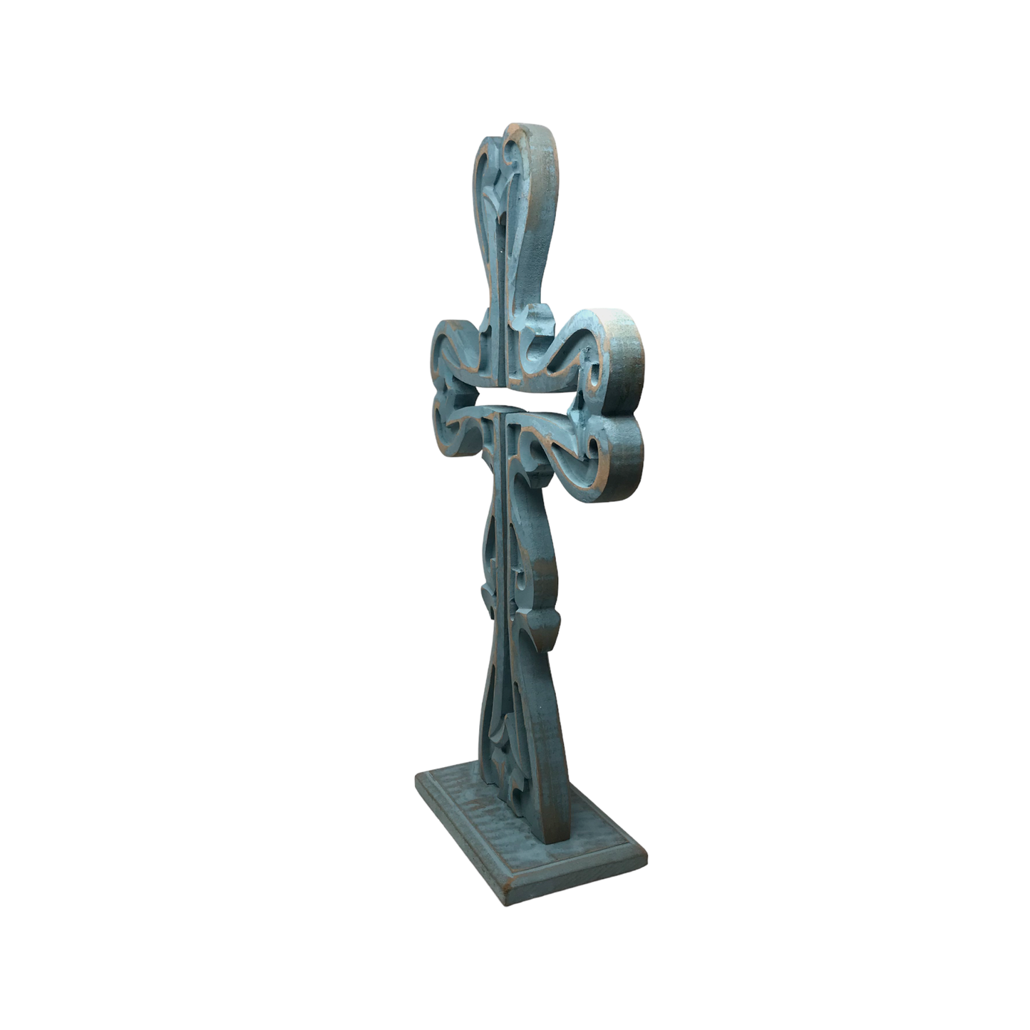 Double Sided Carved Wood Noe Table Cross