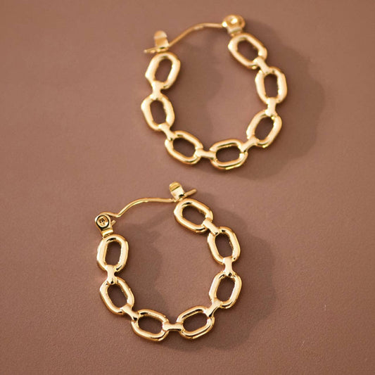 18K Gold Plated Waterproof Stainless Steel Hoop Earrings - 7659