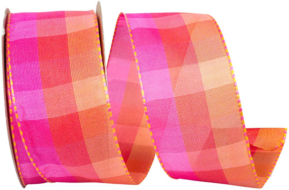 Plaid Bright 3 Value Wired Edge, Pink/orange, 1.5 In