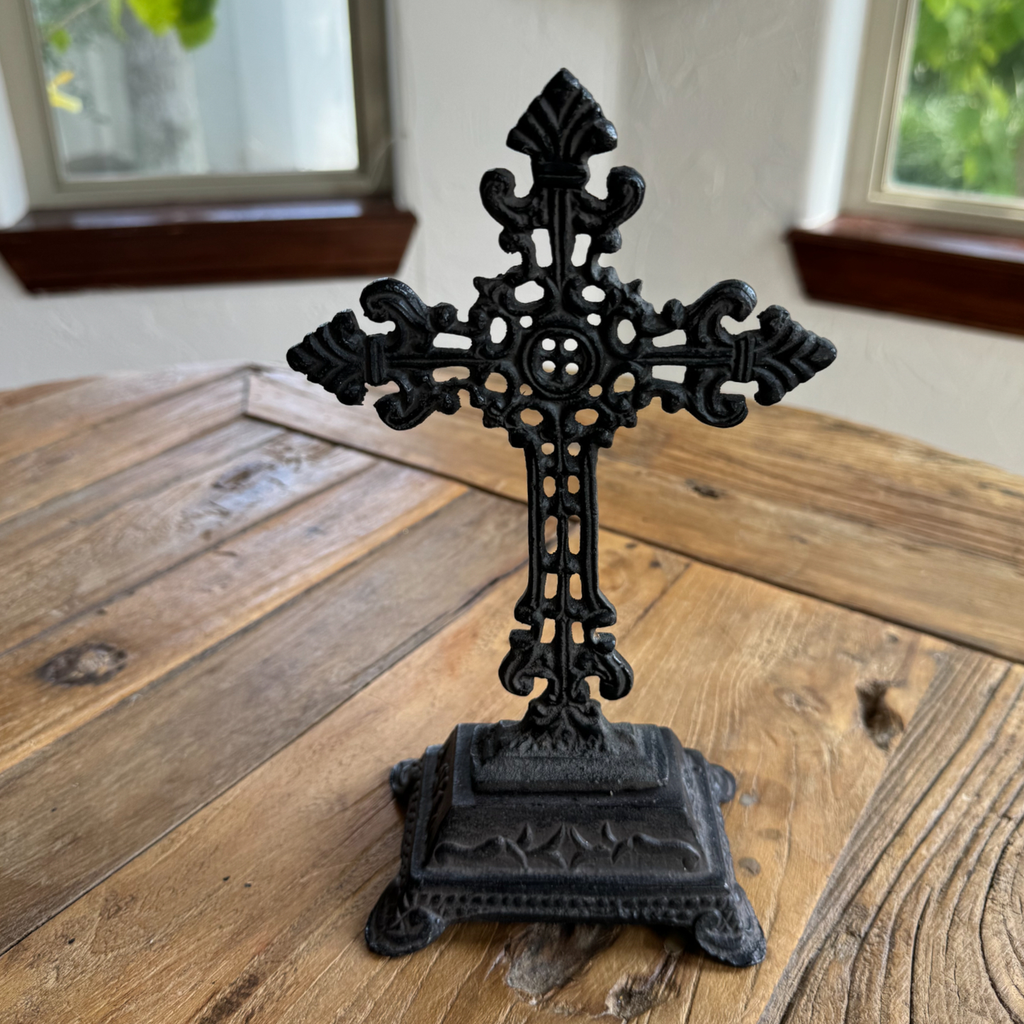 Cast Iron Fleur-de-Lis Design Table Cross/Pedestal Base