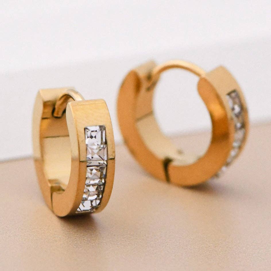 18K Gold Plated Waterproof Stainless Steel Hoop Earrings - 7112