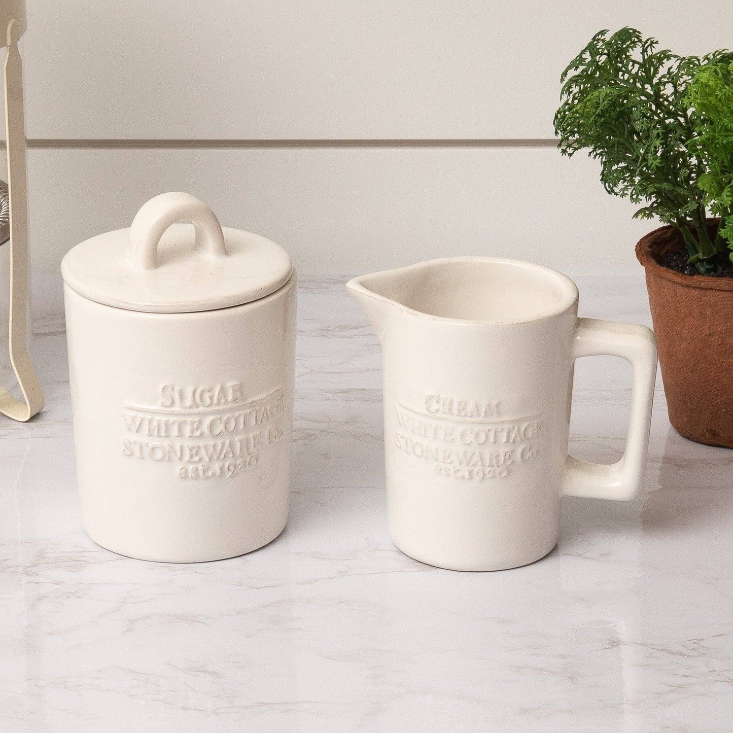 White Cottage Ceramic Cream and Sugar (Set Of 02)