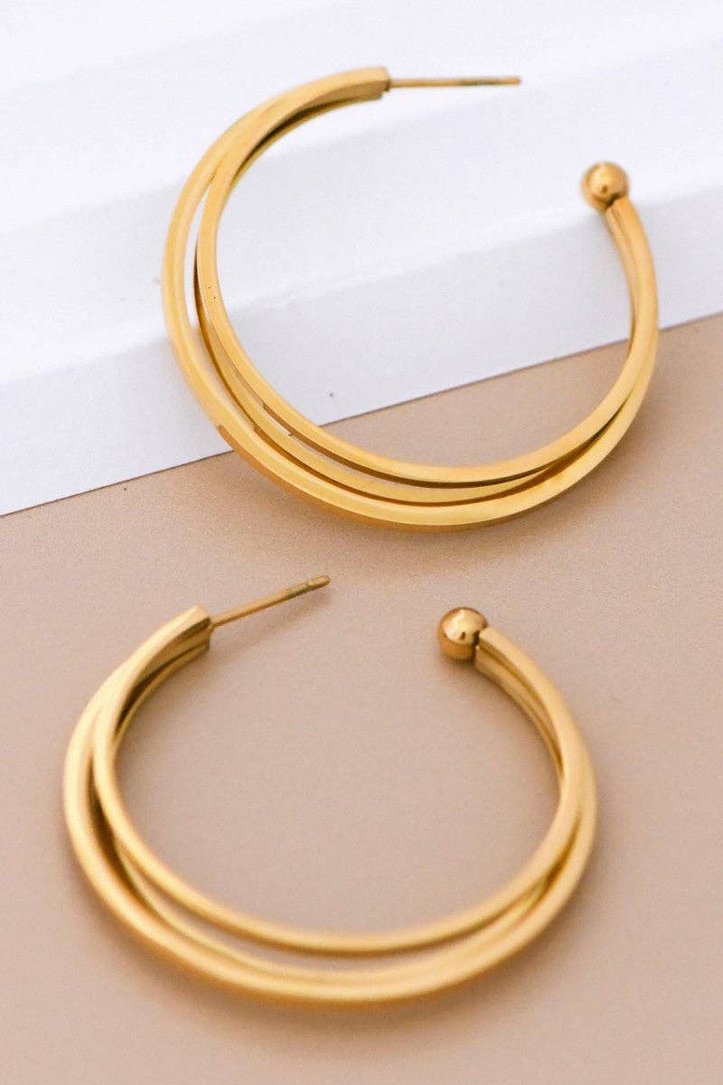 18K Gold PVD Plated Waterproof Stainless Steel Hoop Earrings - 7132