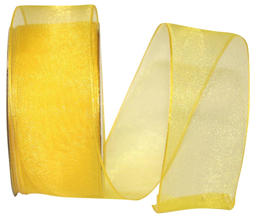 Elegant Woven Sheer Wired Edge, Yellow, 1-1/2 In, 25 Yards