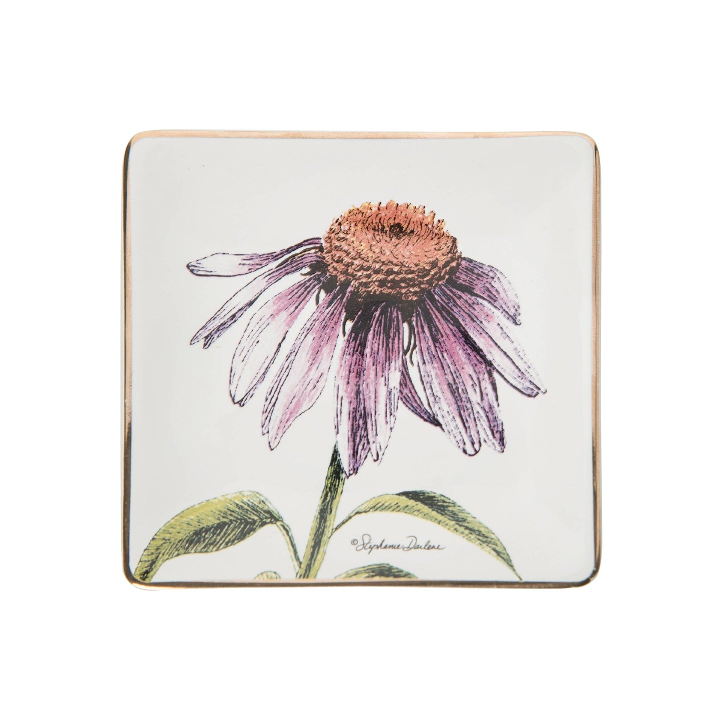 Floral Purple Coneflower Flower Trinket Dish
