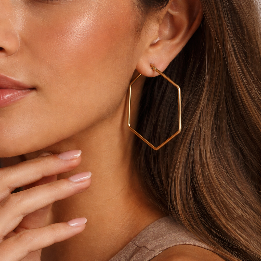 18K Gold Plated Waterproof Stainless Steel Hoop Earrings - 7151