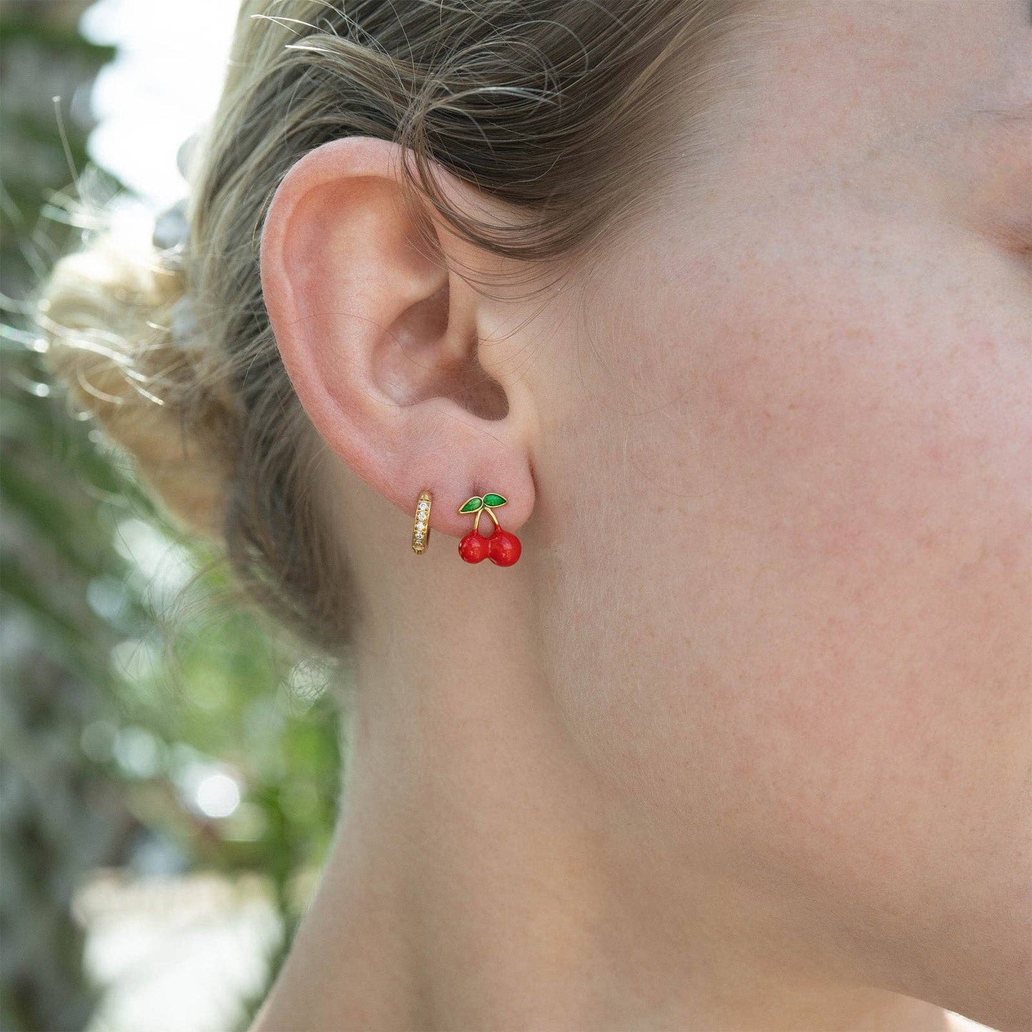 18K Gold PVD Stainless Steel Red Cherry Stud Earrings