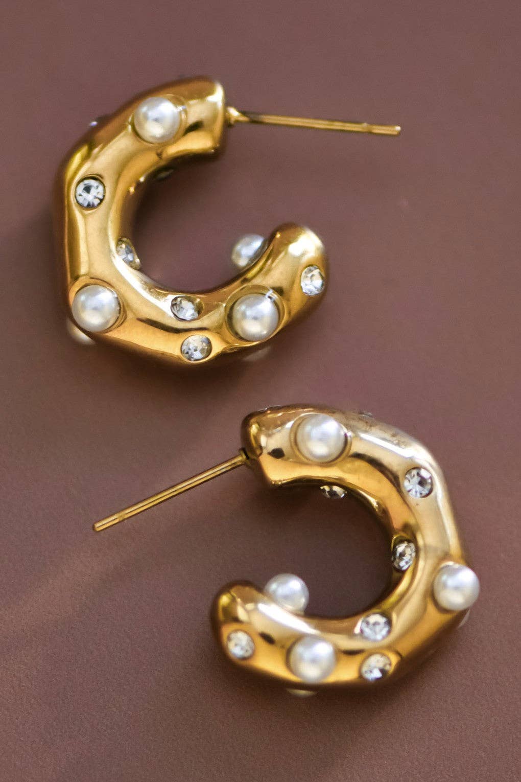 18K Gold Plated Waterproof Stainless Steel Hoop Earrings - 7018