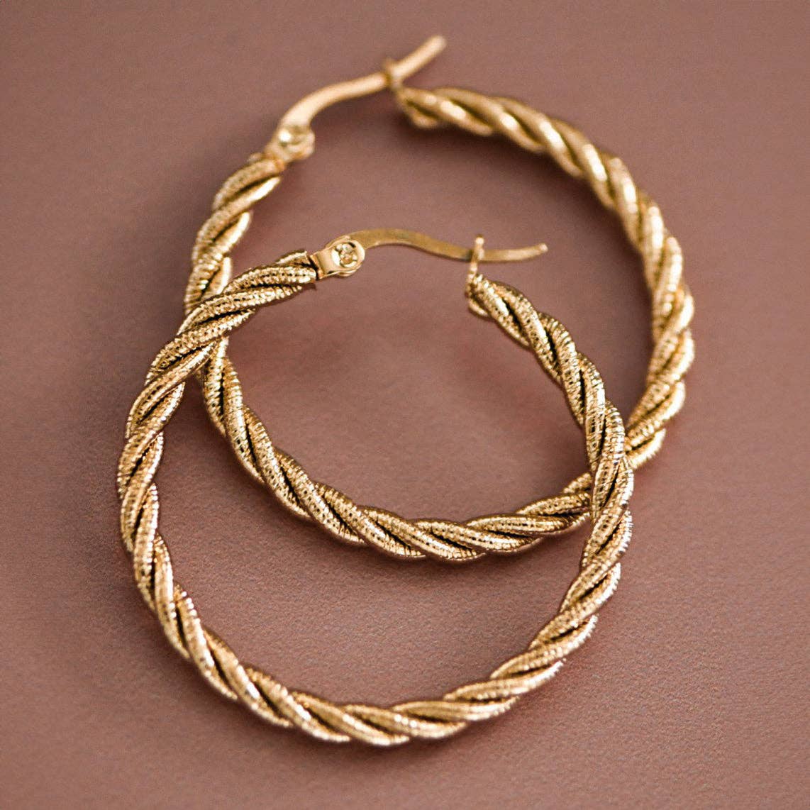 18K Gold Plated Waterproof Stainless Steel Hoop Earrings - 7461