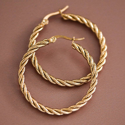 18K Gold Plated Waterproof Stainless Steel Hoop Earrings - 7461