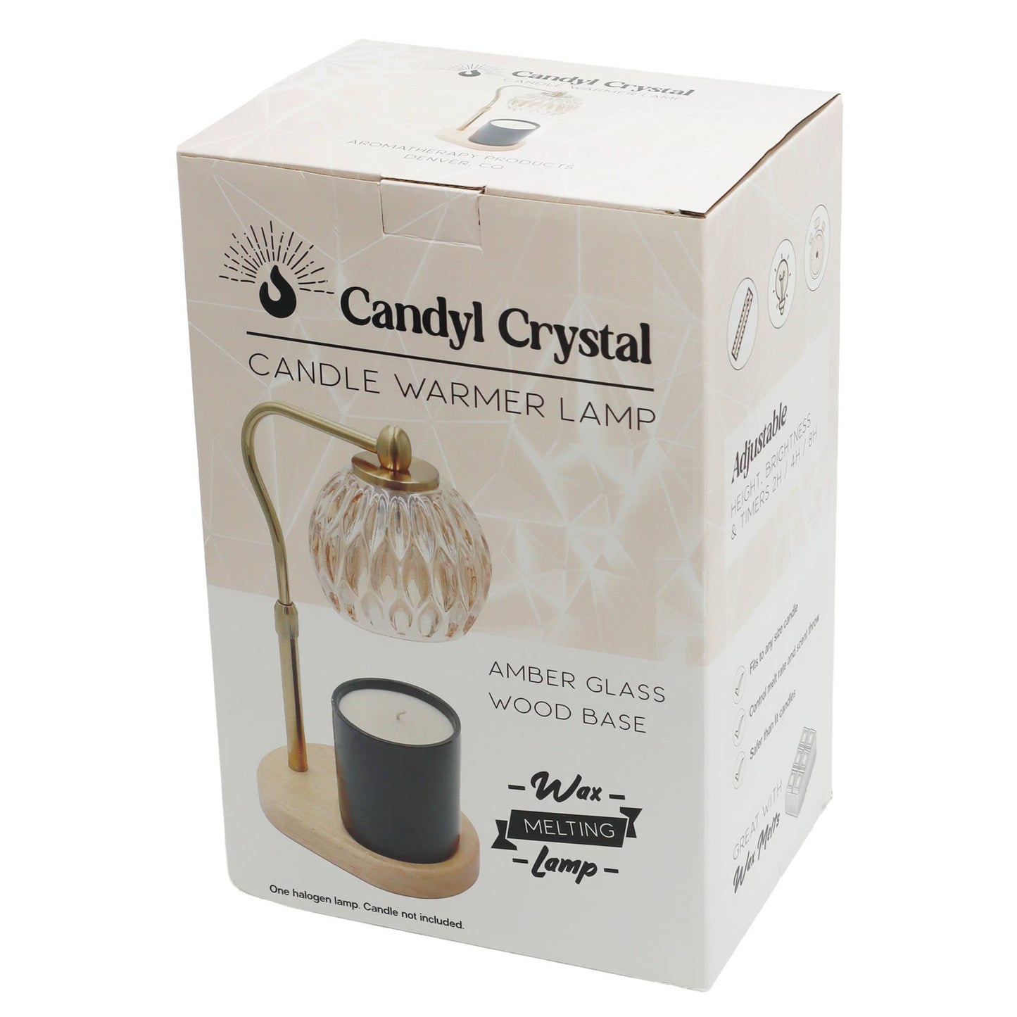 Candle Warmer Lamp - Crystal Glass & Wood Base - Gold