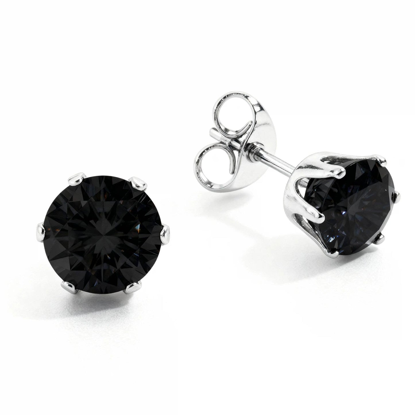 Black Stainless Steel Round CZ Stud Earrings