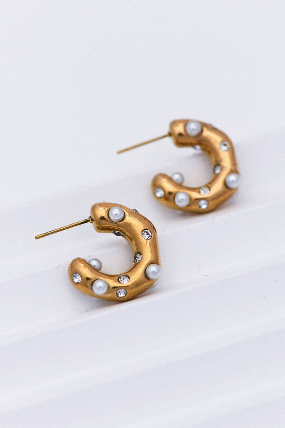18K Gold Plated Waterproof Stainless Steel Hoop Earrings - 7018