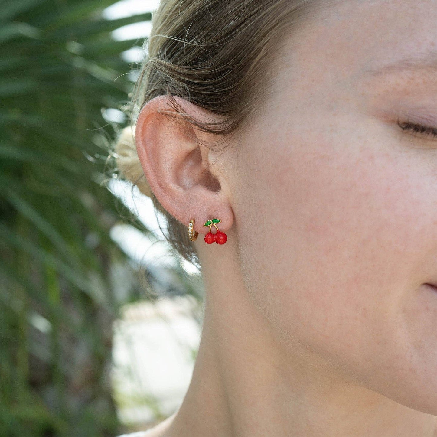 18K Gold PVD Stainless Steel Red Cherry Stud Earrings
