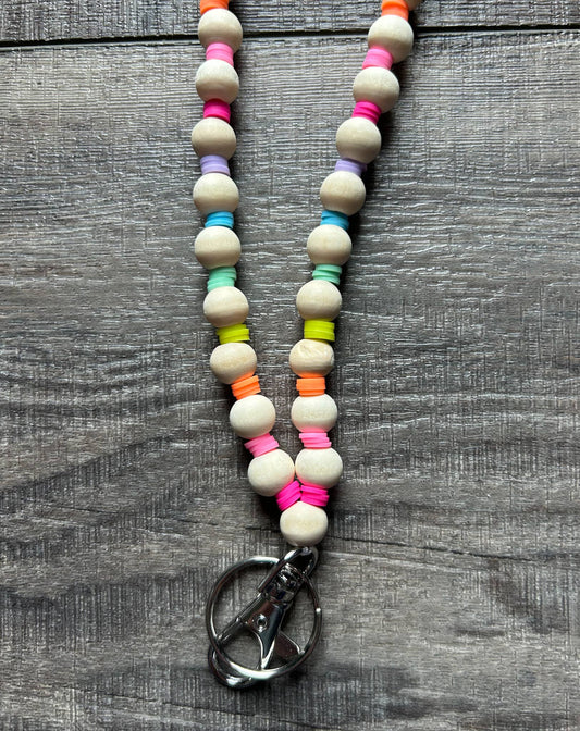 Neon Rainbow Lanyard with Breakaway Clasp