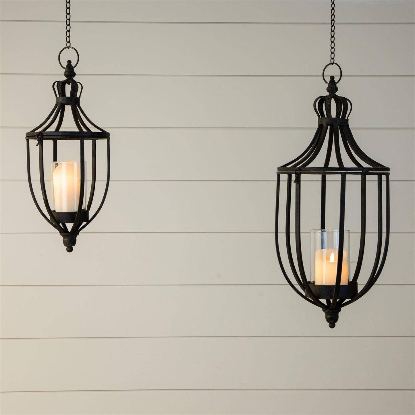 Metal Decorative Hanging Lanterns (Set Of 02)
