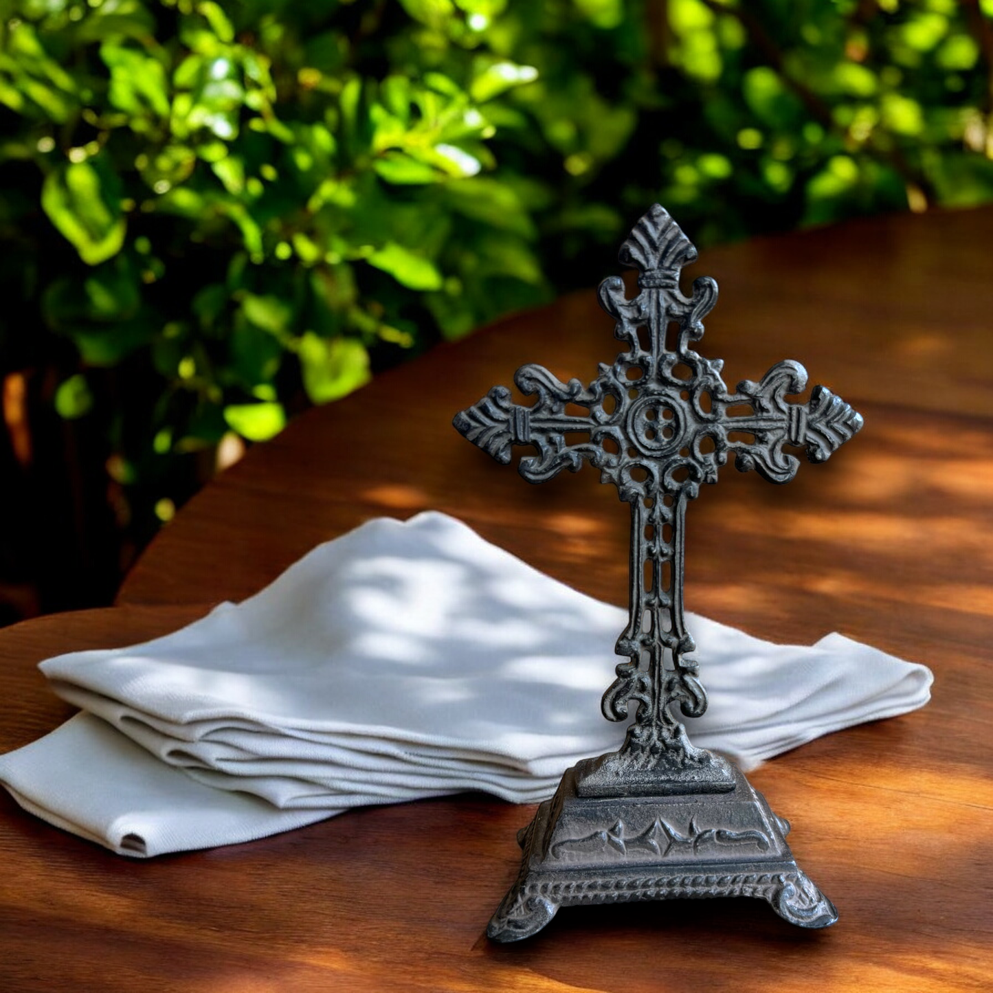 Cast Iron Fleur-de-Lis Design Table Cross/Pedestal Base