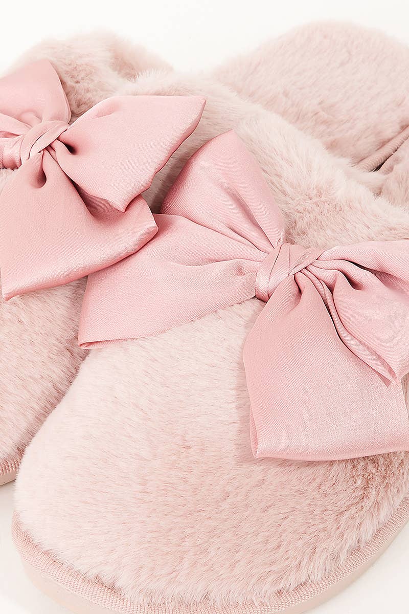 Fluffy Bow Decor Slippers
