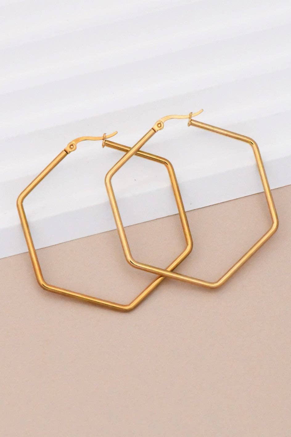 18K Gold Plated Waterproof Stainless Steel Hoop Earrings - 7151