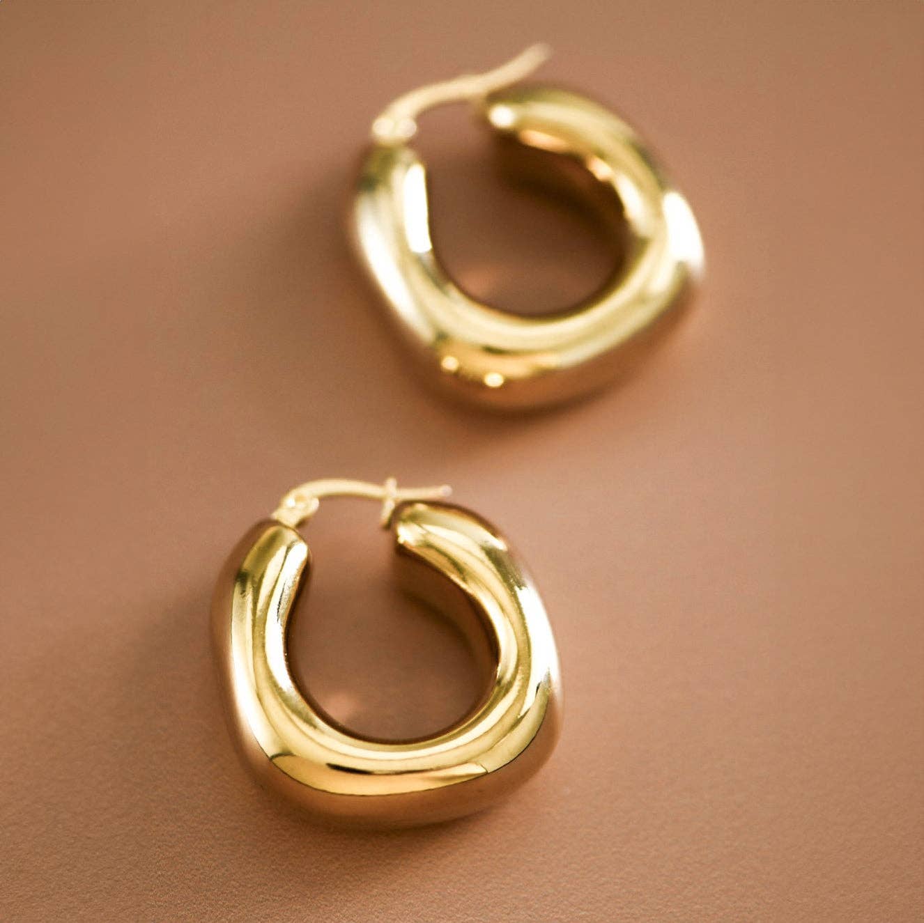 18K Gold Plated Waterproof Stainless Steel Hoop Earrings - 7367