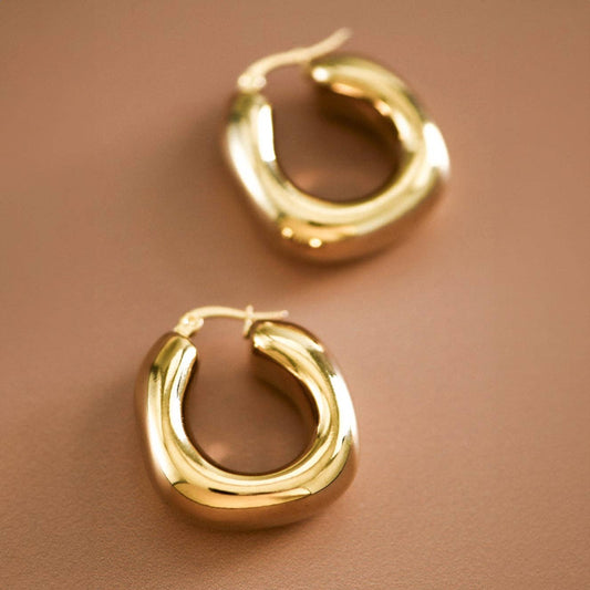 18K Gold Plated Waterproof Stainless Steel Hoop Earrings - 7367
