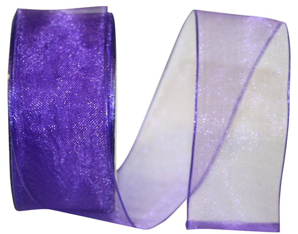 Elegant Woven Sheer Wired Edge, Purple, 1-1/2 In, 25 Yards