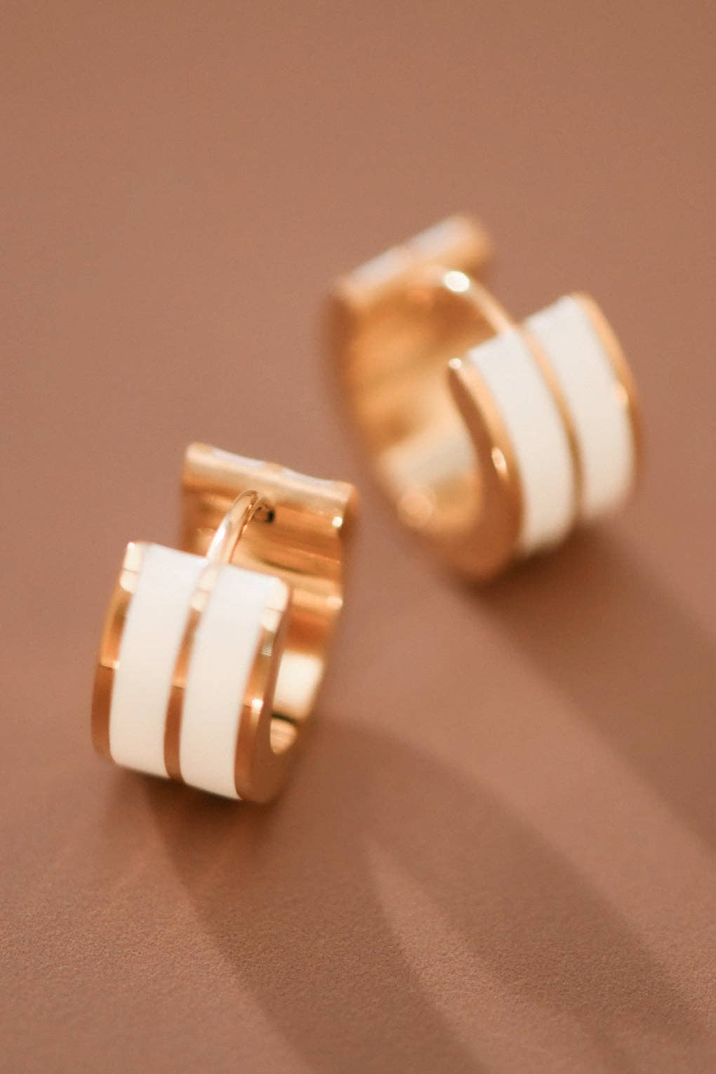 18K Gold PVD Plated White Enamel Stainless Steel Hoop Earrings – 7949
