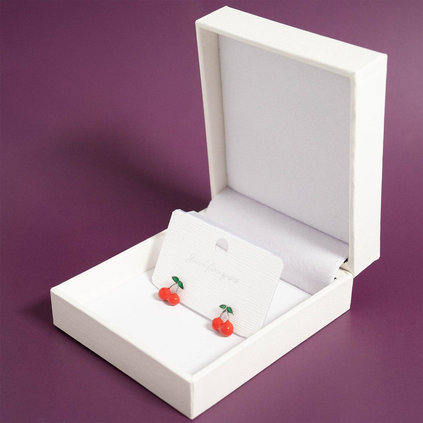 18K Gold PVD Stainless Steel Red Cherry Stud Earrings