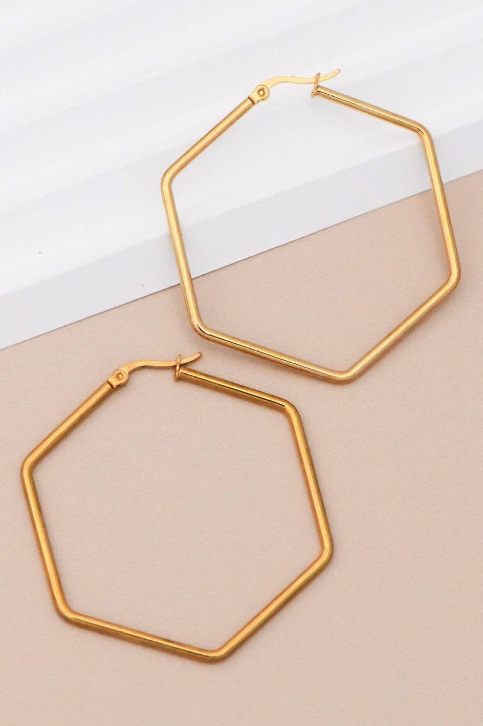 18K Gold Plated Waterproof Stainless Steel Hoop Earrings - 7151