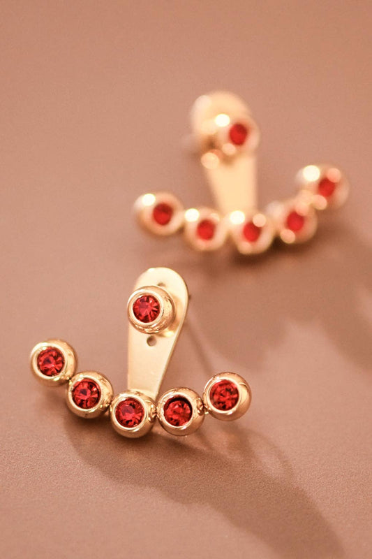 18K Gold Plated Stainless Steel Red Crystal Ear Jacket Studs – 7986