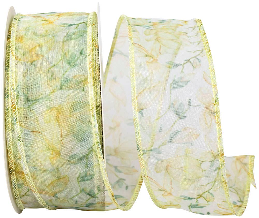 Floral Sheer Amarillo Wired Edge, Maize, 1.5 In, 25 Yards