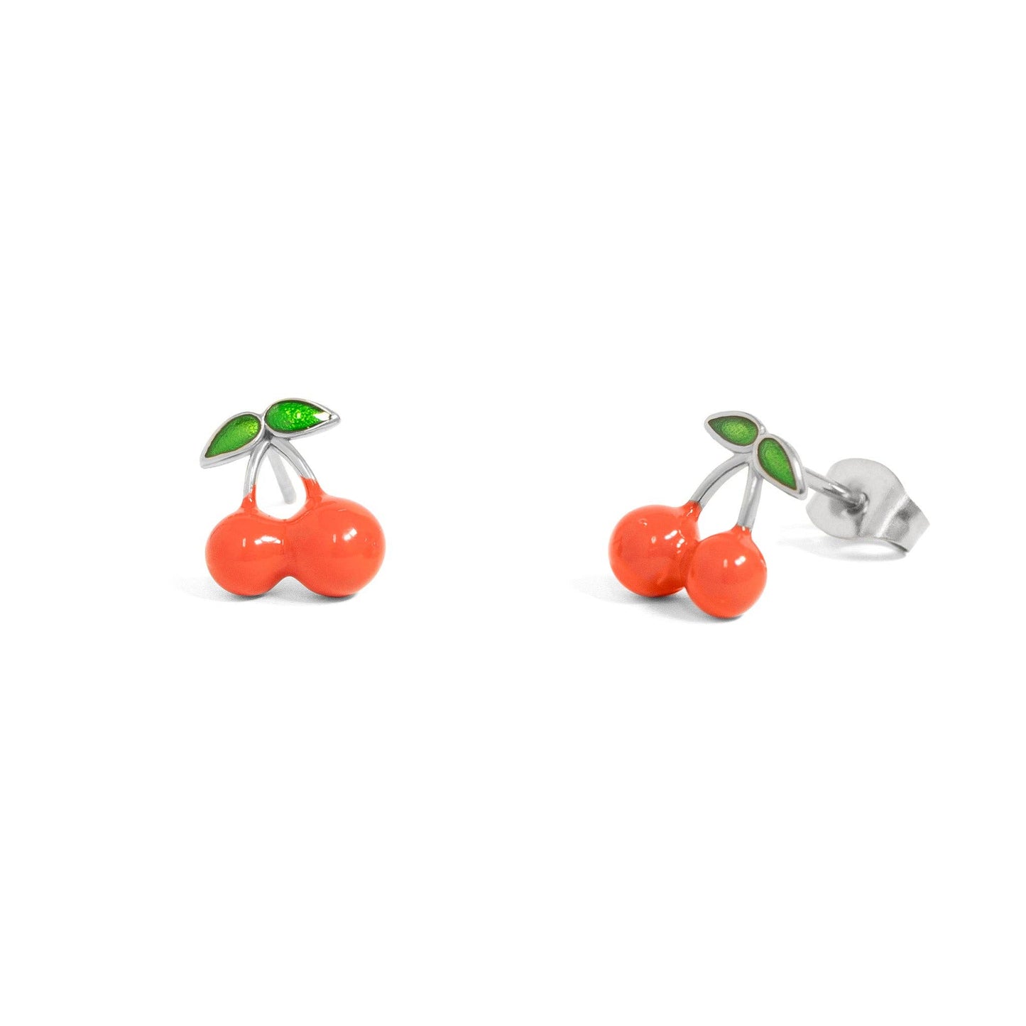 18K Gold PVD Stainless Steel Red Cherry Stud Earrings