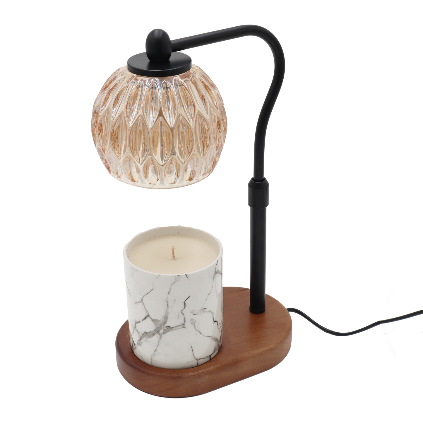 Candle Warmer Lamp - Crystal Glass & Wood Base - Black