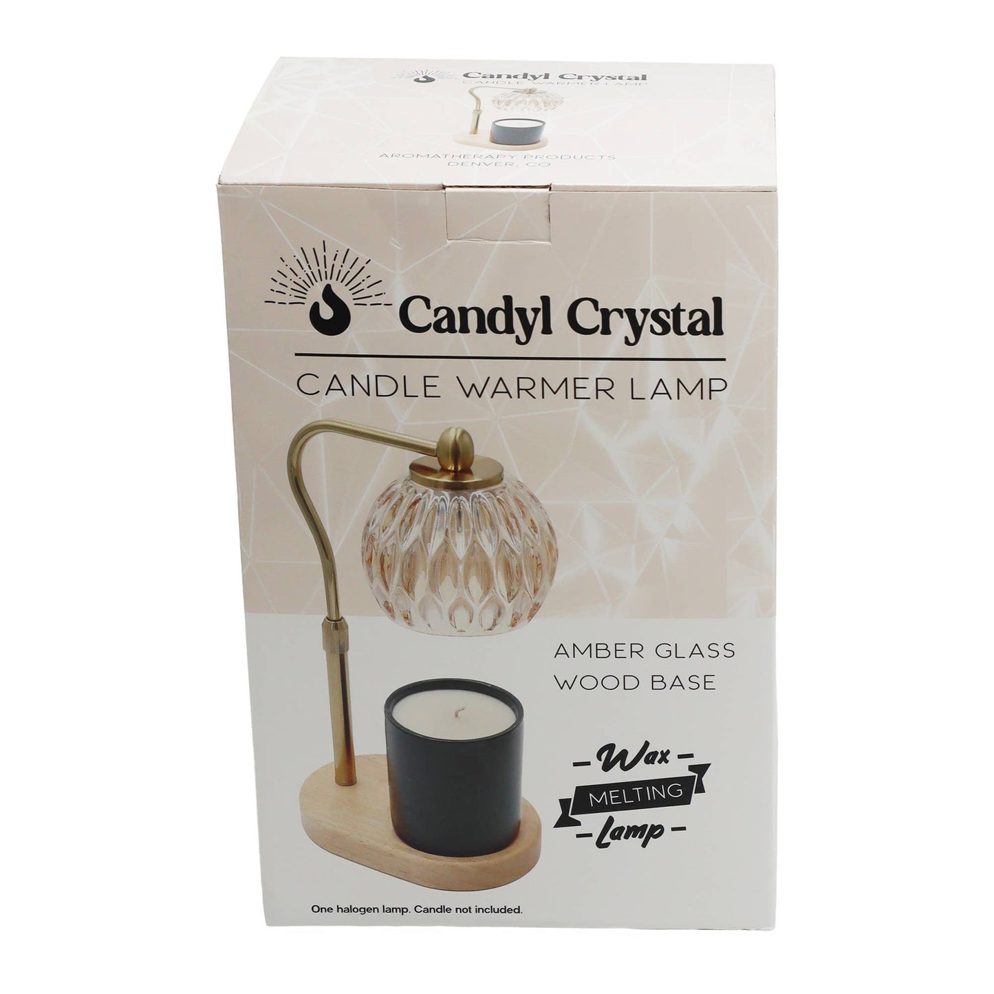 Candle Warmer Lamp - Crystal Glass & Wood Base - Gold