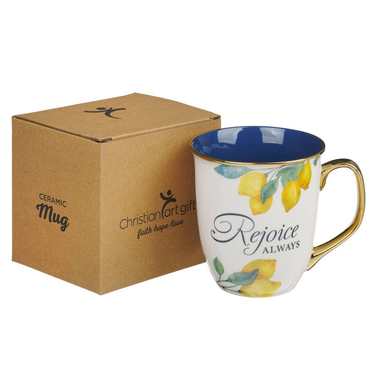 Mug Yellow/Blue Rejoice Always 1 Thess. 5:16