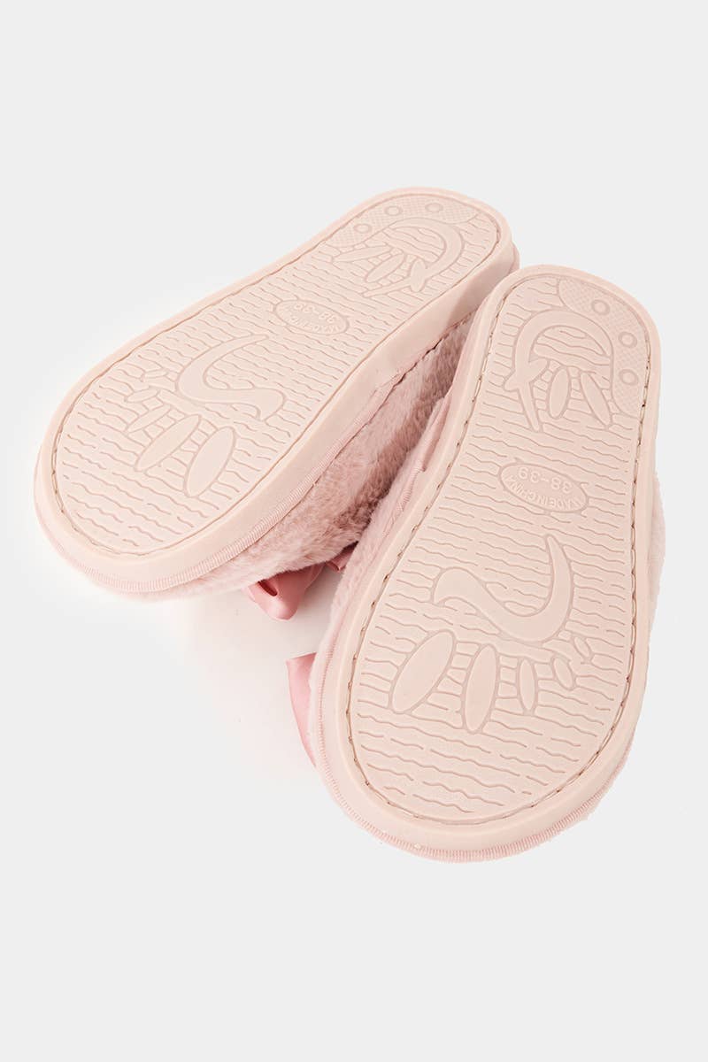 Fluffy Bow Decor Slippers