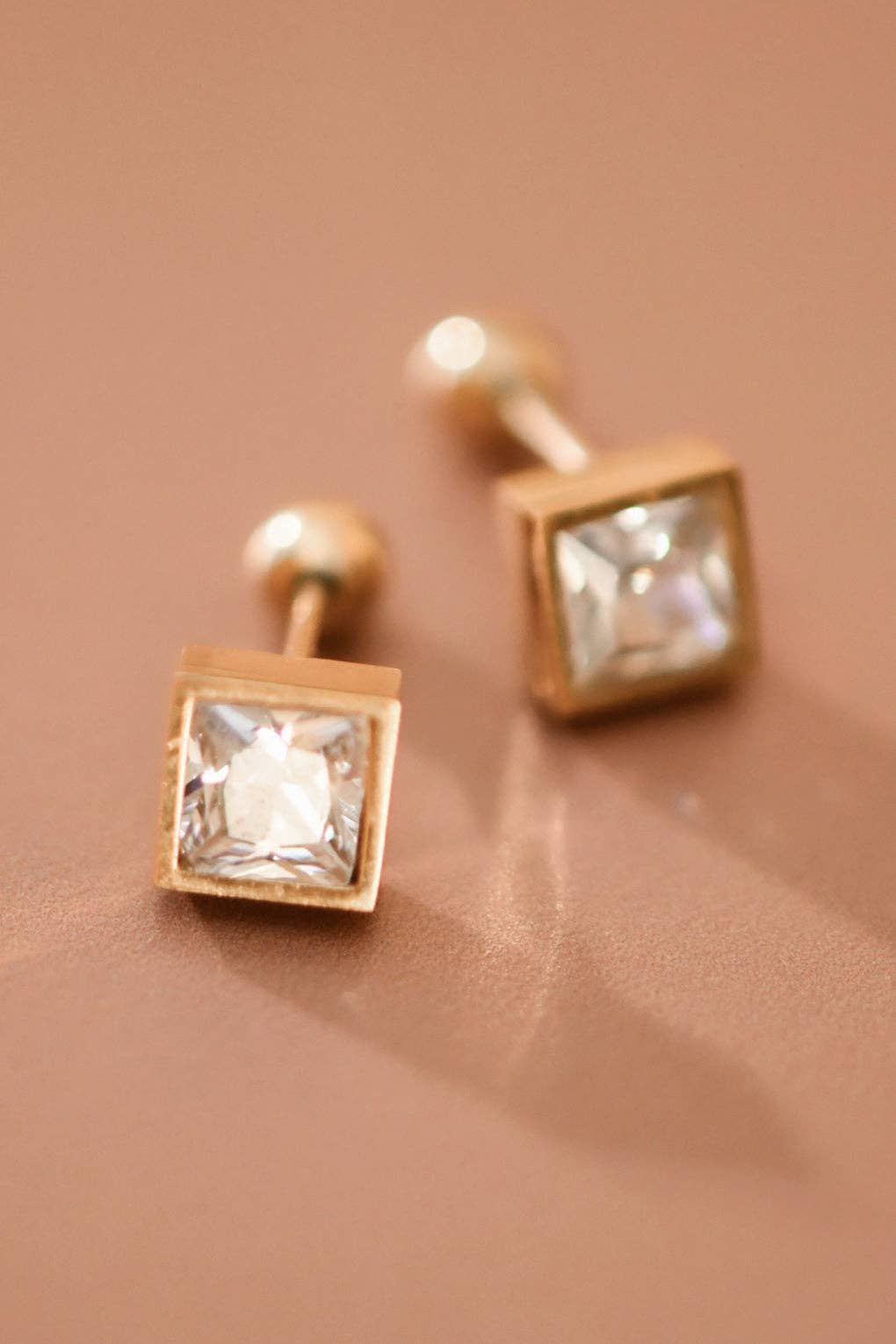 18K Gold Plated Stainless Steel Clear Crystal Studs - 7997