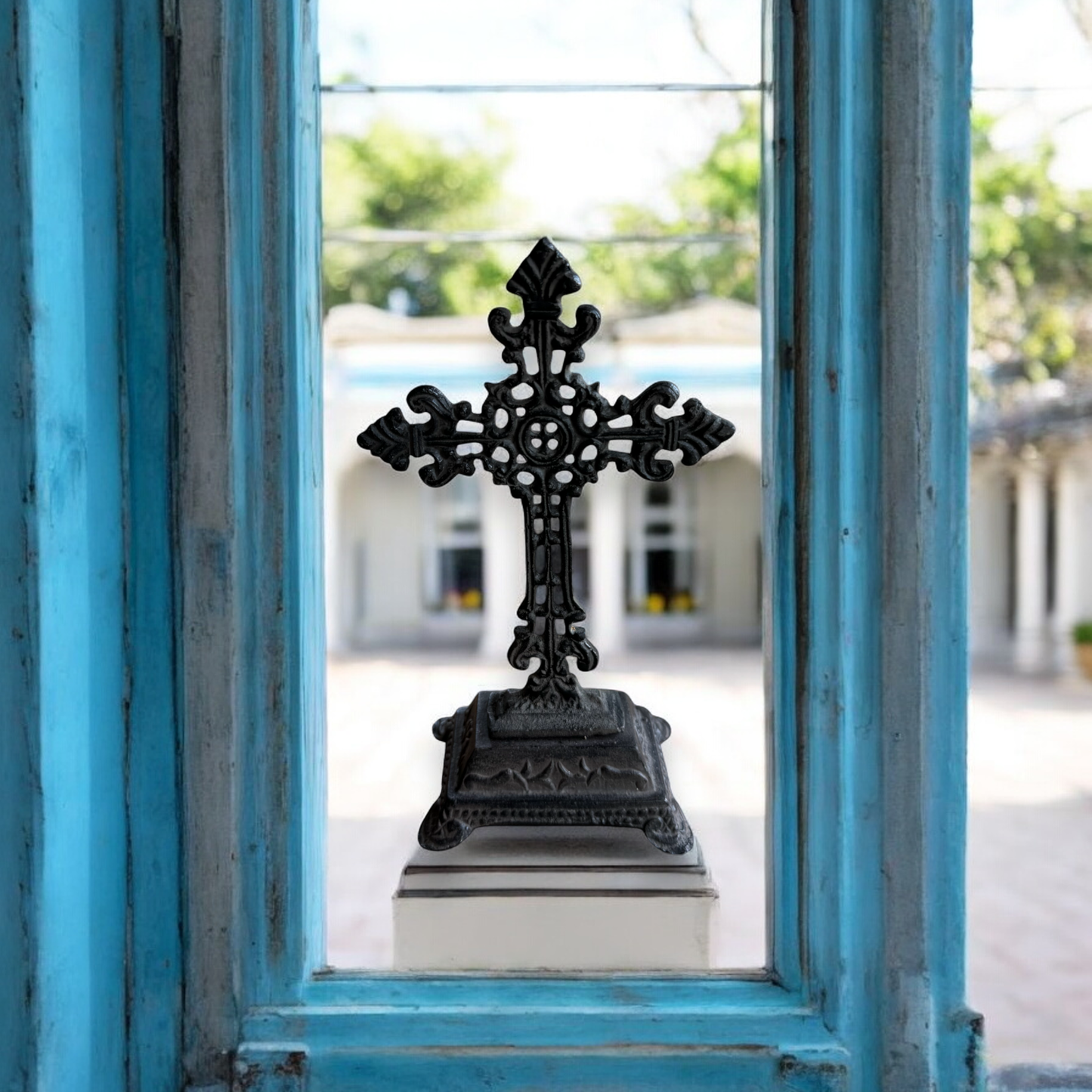 Cast Iron Fleur-de-Lis Design Table Cross/Pedestal Base