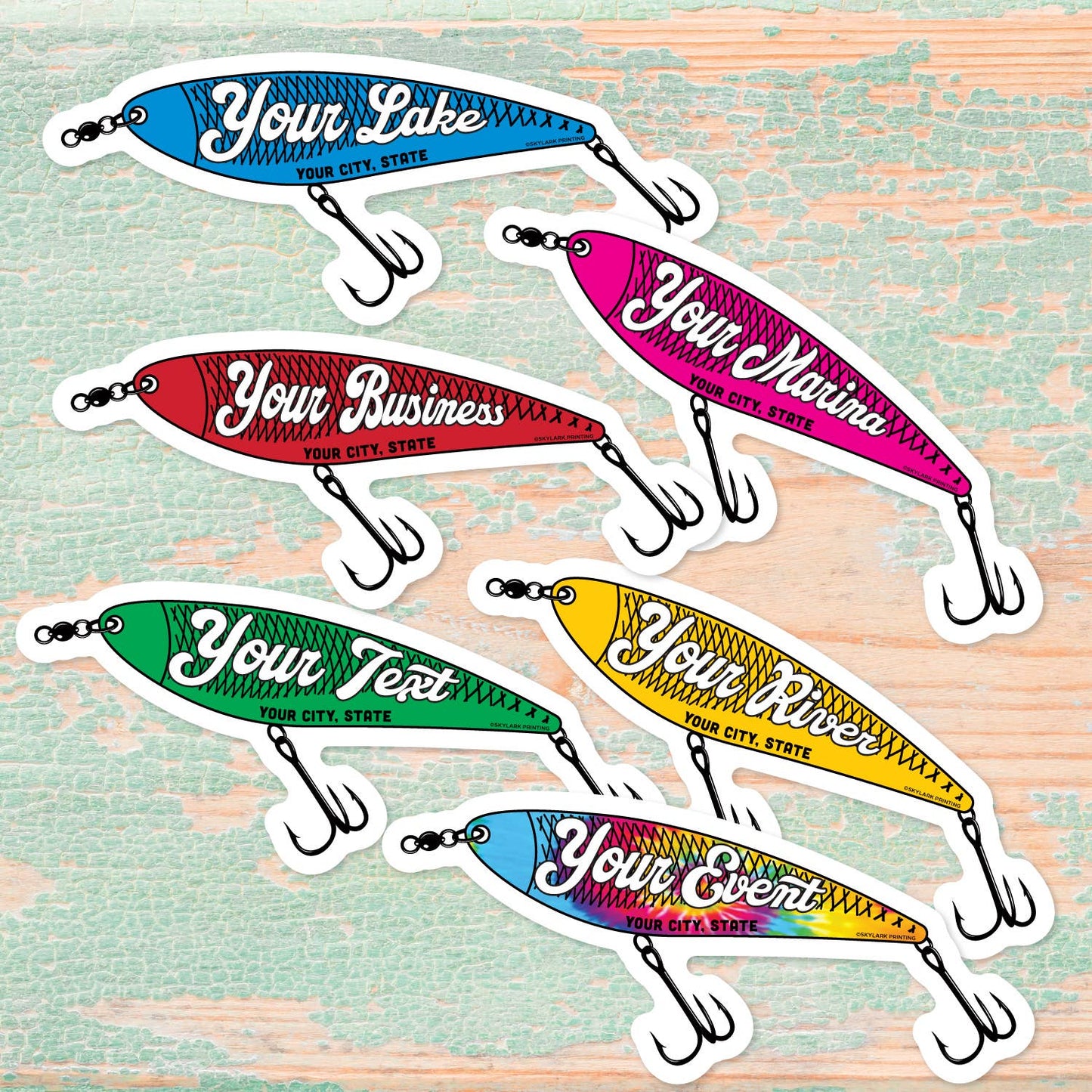Fishing Lure Souvenir Sticker with Your City, Beach or State